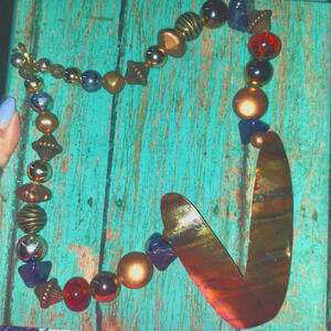 Vintage Brass Beaded Statement Necklace